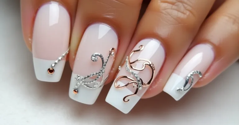 white acrylic nails with design