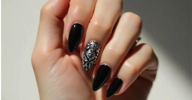 black and silver nails