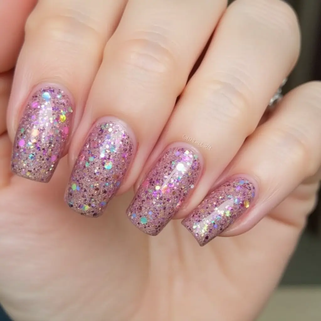 nude nails with glitter
