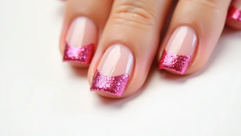 pink glitter french tip nails
