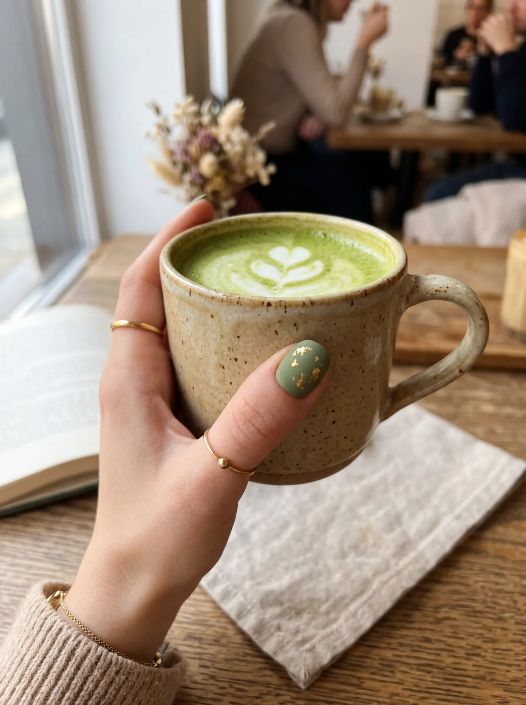 10 best spring nails in a muted matcha mint green with gold accents