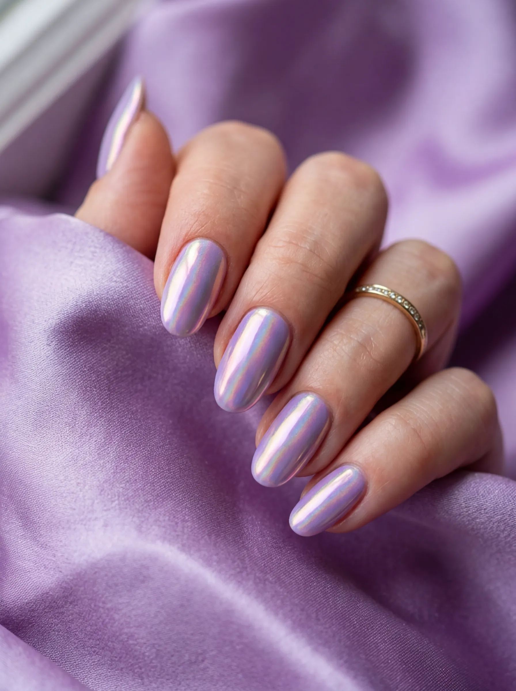 10 best spring nails showcasing iridescent pastel chrome lavender finish