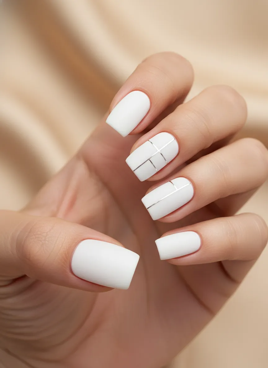 Matte minimalist elegant white nail designs