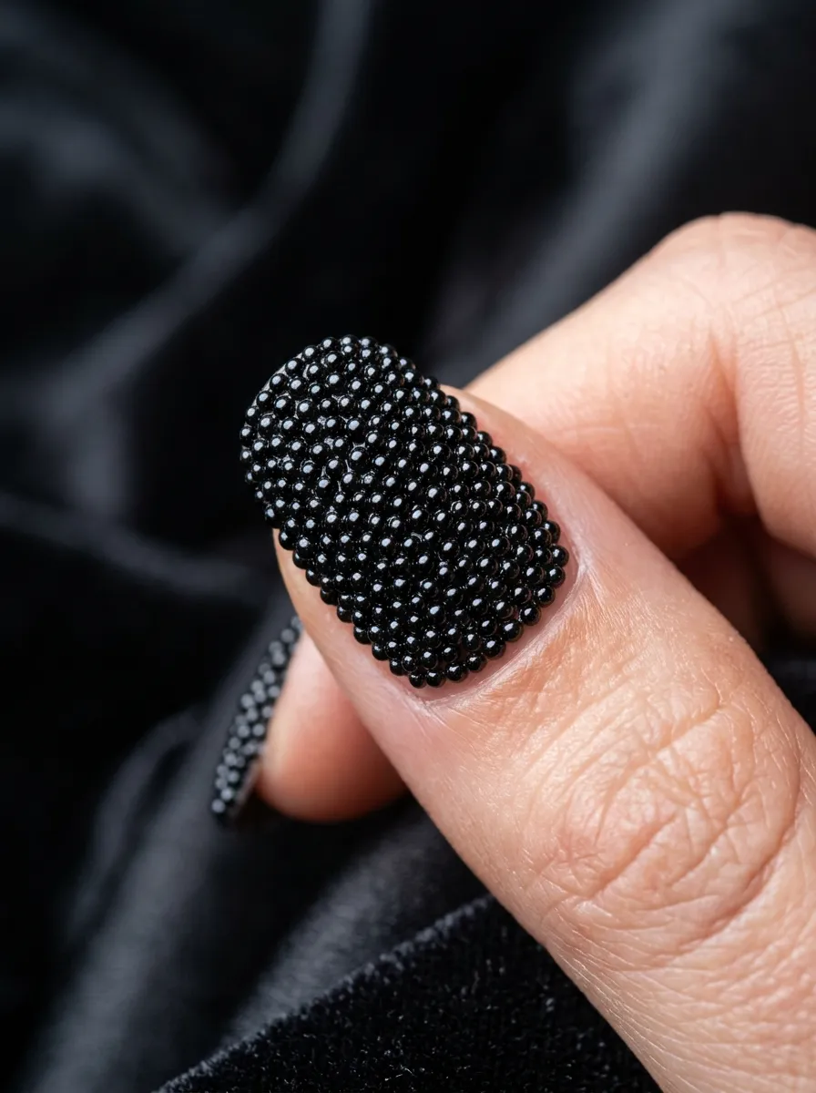 Textured caviar beads representing the 3D 2013 nail trends.