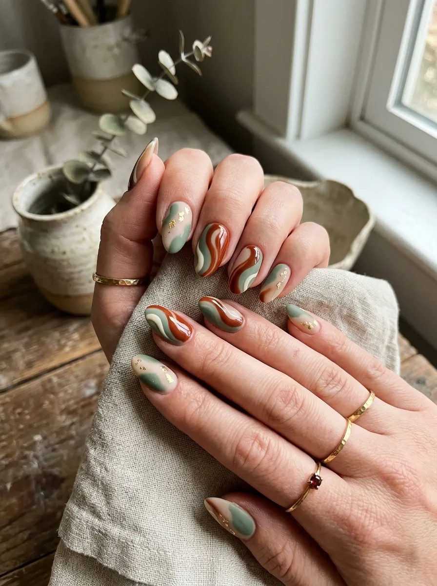 Abstract earth tone designs for the best April nail art