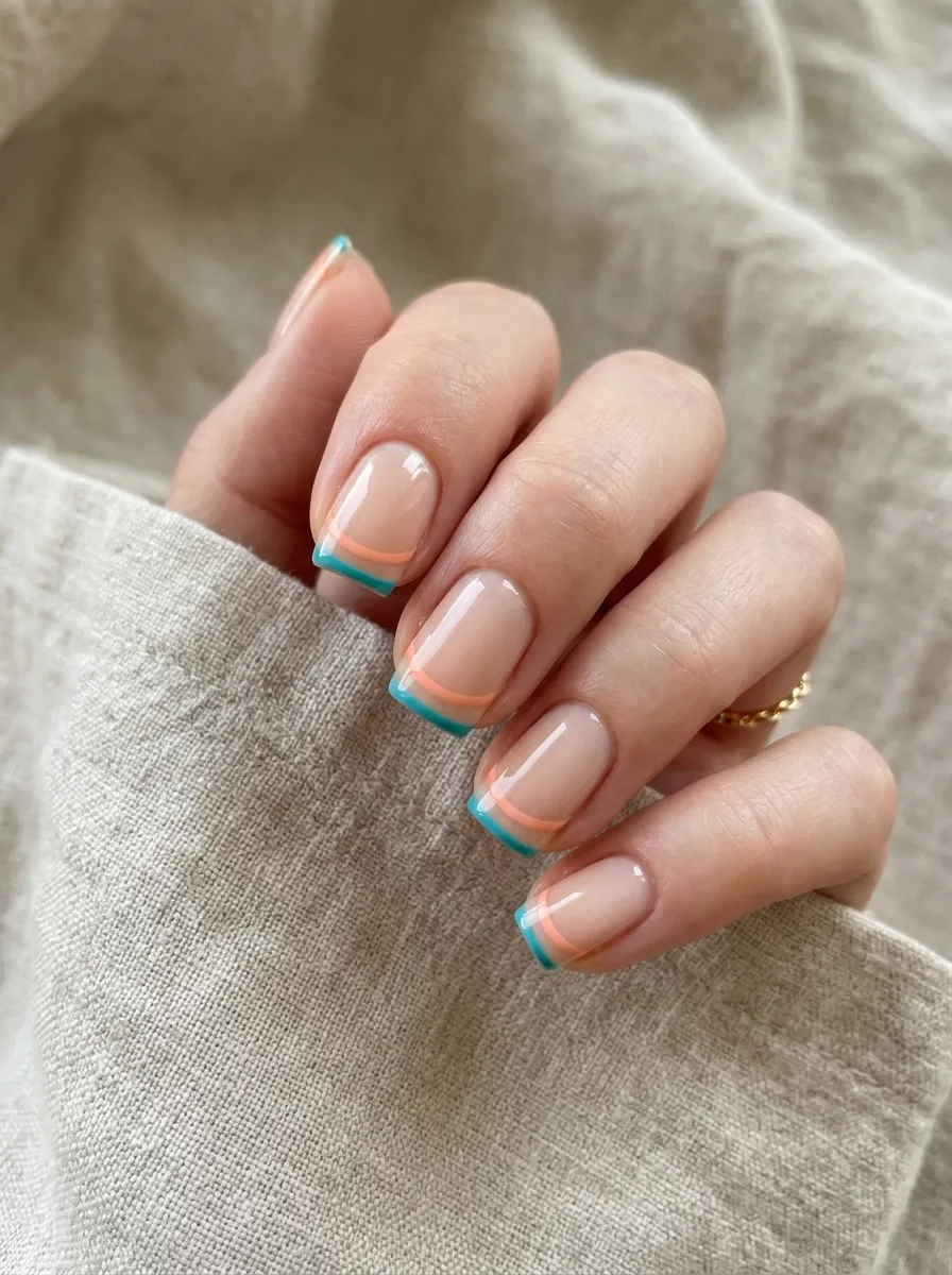Modern colorful French tips as the best April nail art choice
