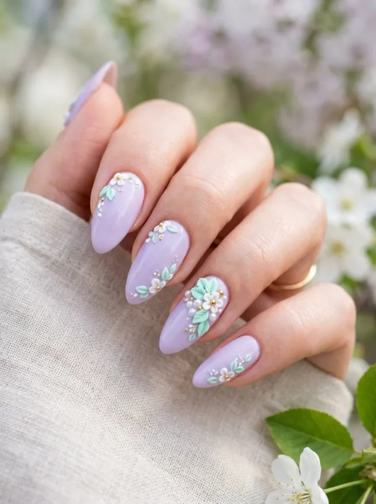 Elegant pastel floral design representing the best April nail art