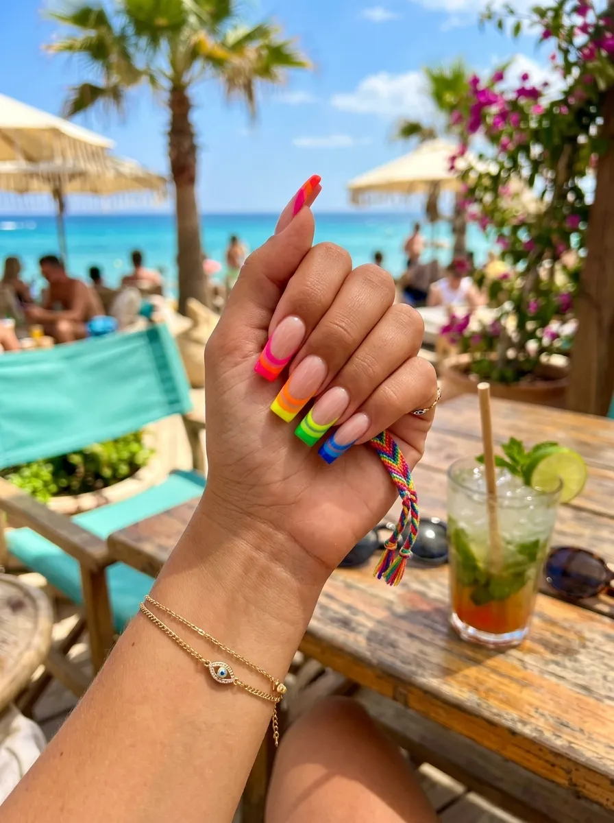 neon colorful stunning french tip nail designs