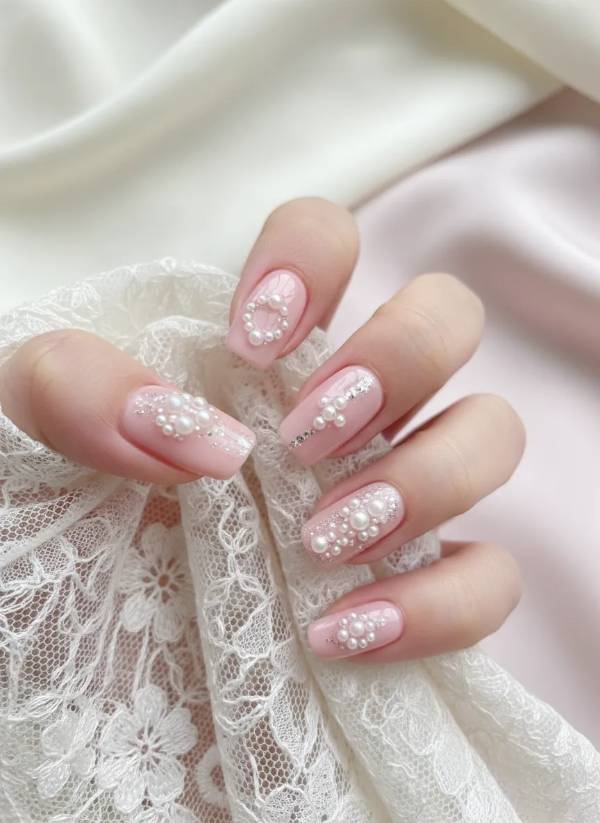 Top 10 nails design with 3D pearls and coquette aesthetic