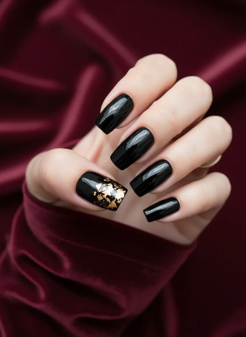Top 10 nails design with black polish and gold accents