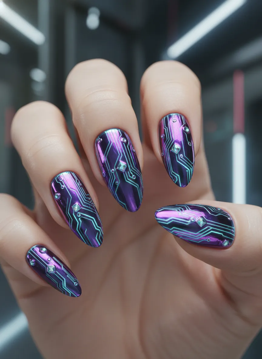 Bio-Digital Chrome representing the top 5 nails design in 2026