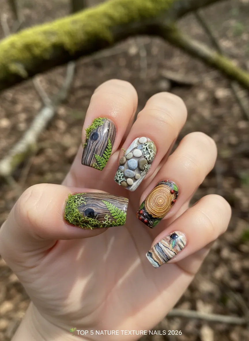 Hyper-Realistic Nature Textures featured in top 5 nails design in 2026