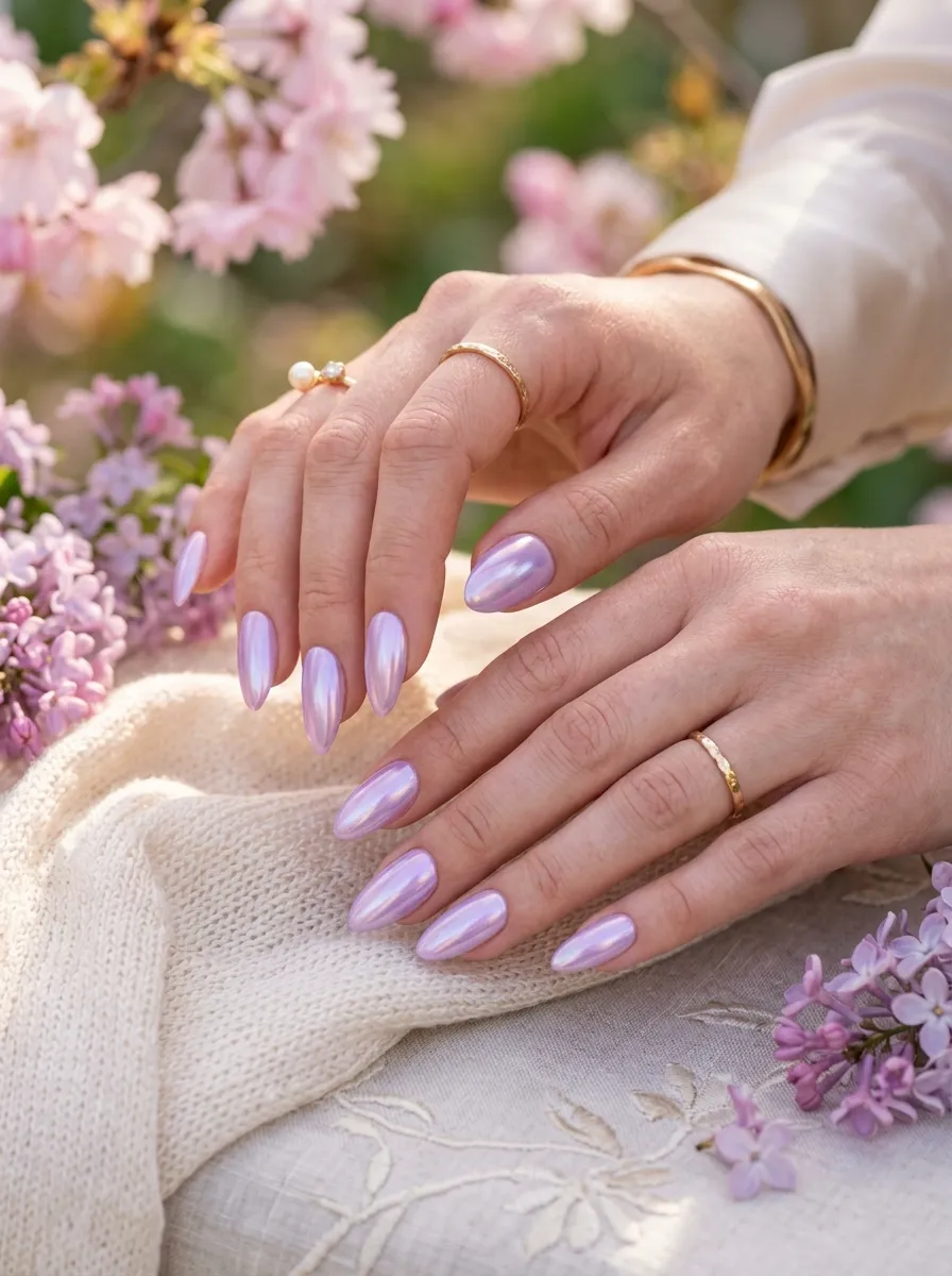 Iridescent lavender nails showcasing top 5 spring nail trends