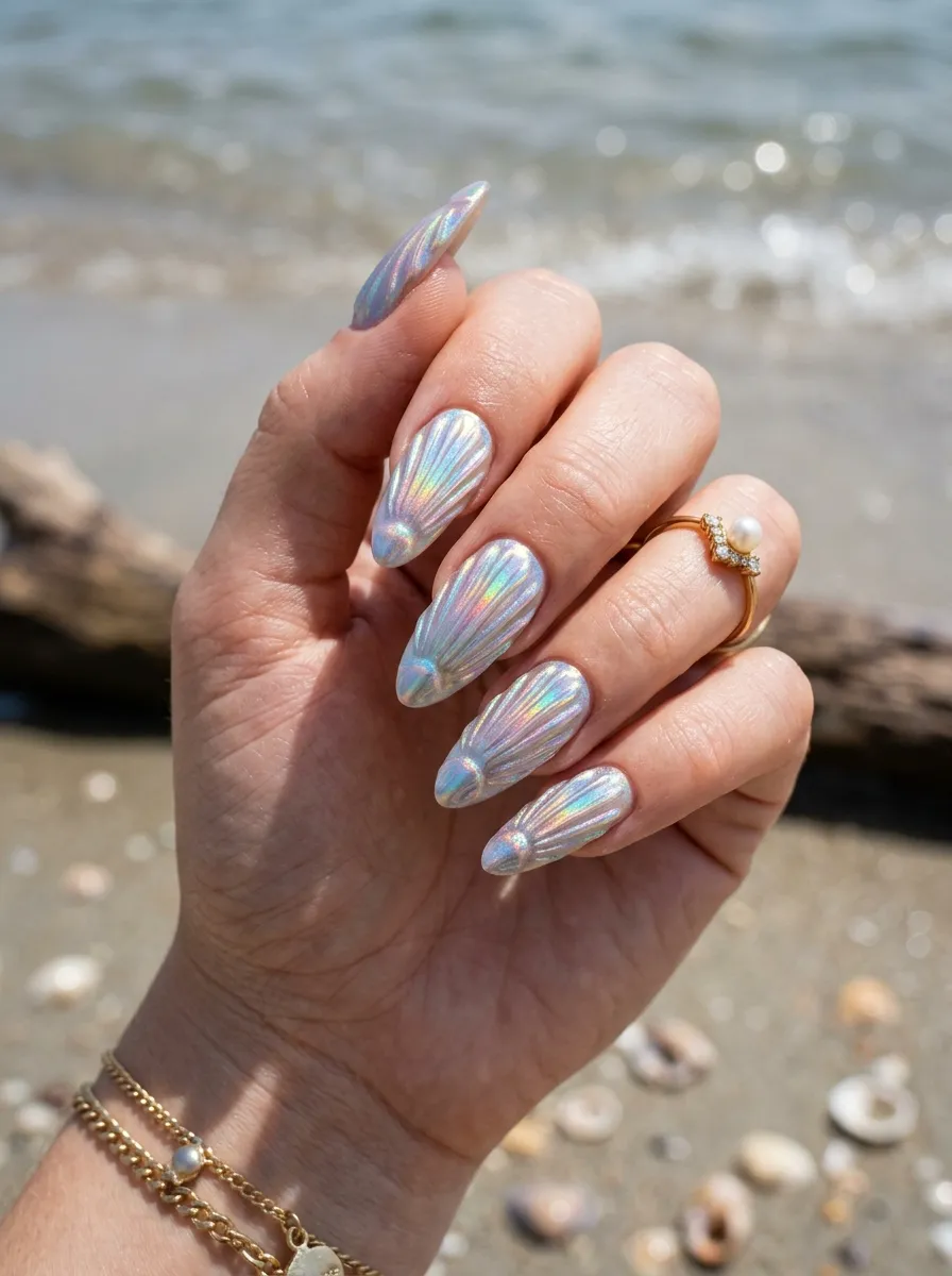Iridescent seashell nails featured in top 5 spring nail trends