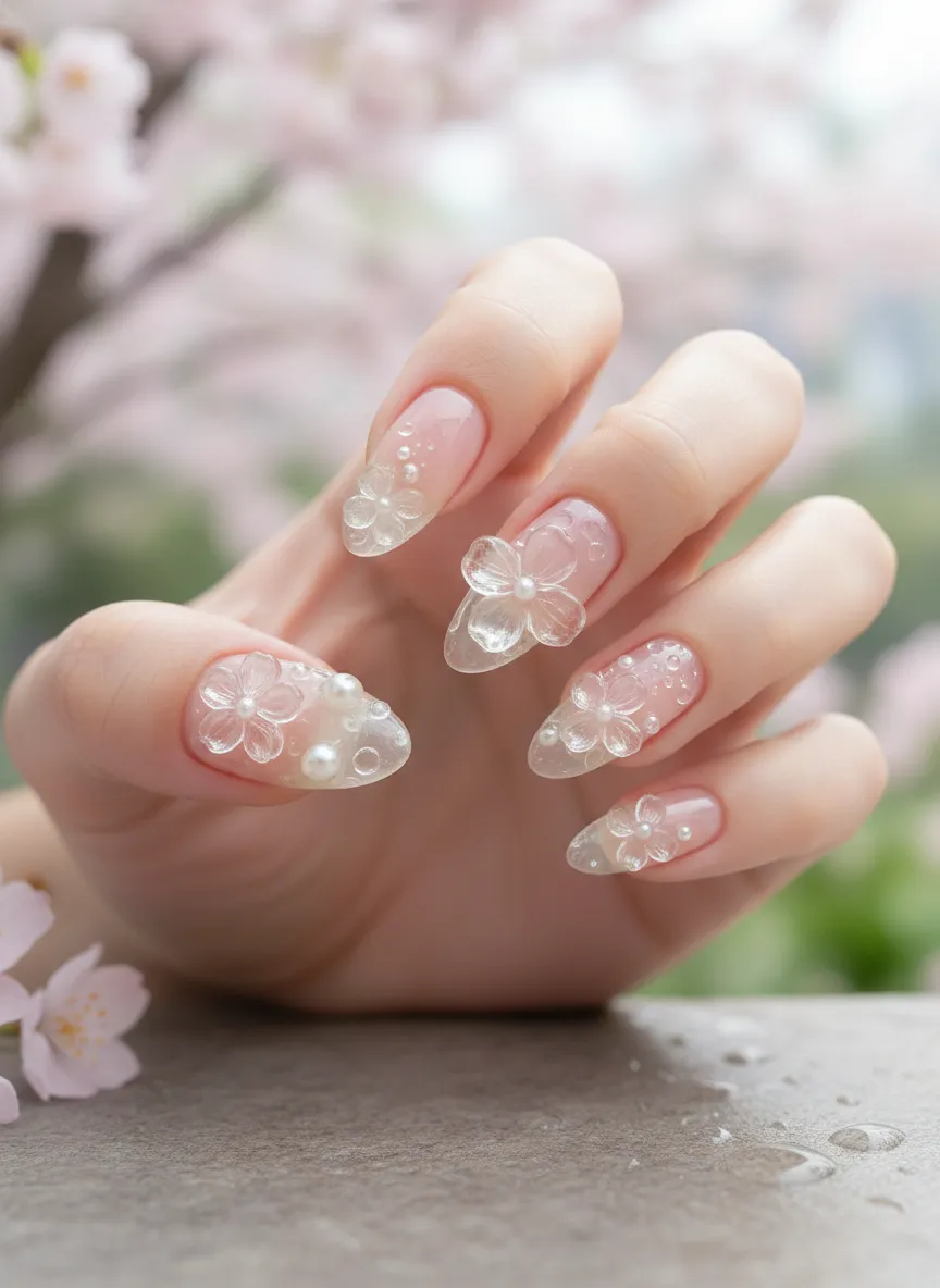trendy spring nails 2026 3D floral art