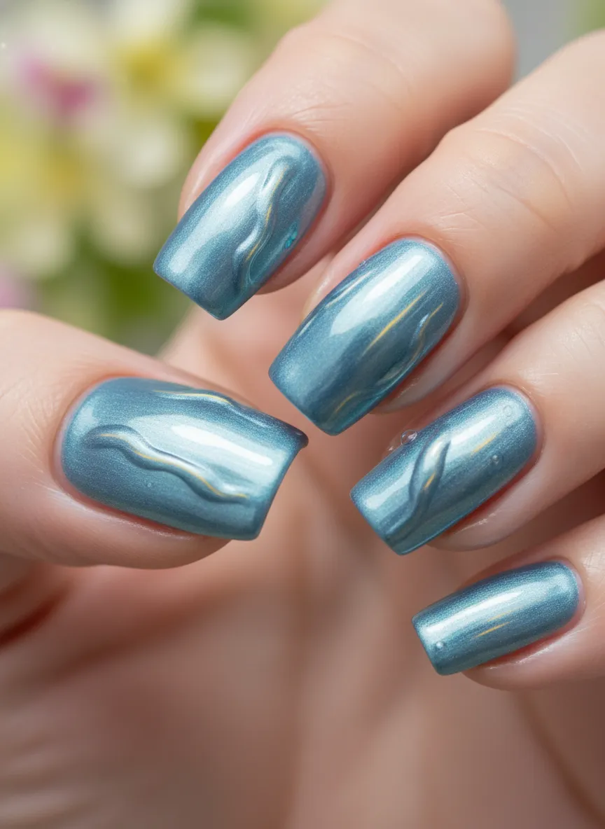 trendy spring nails 2026 misty blue chrome