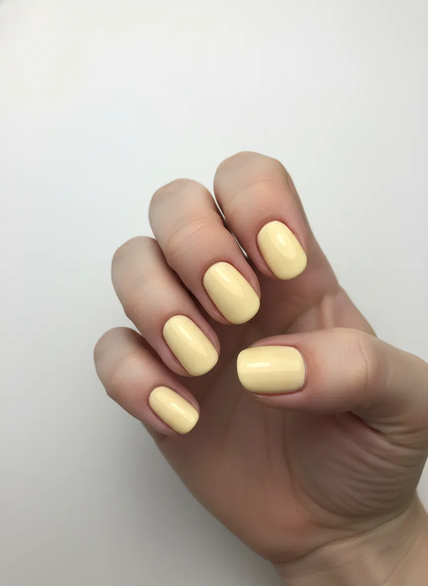 Minimalist pastel buttercream yellow spring nails ideas.