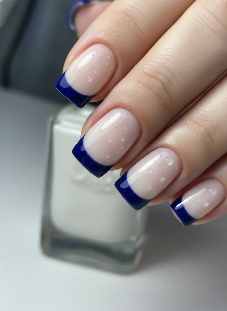 Modern Navy French Tips Blue and White Nail Ideas