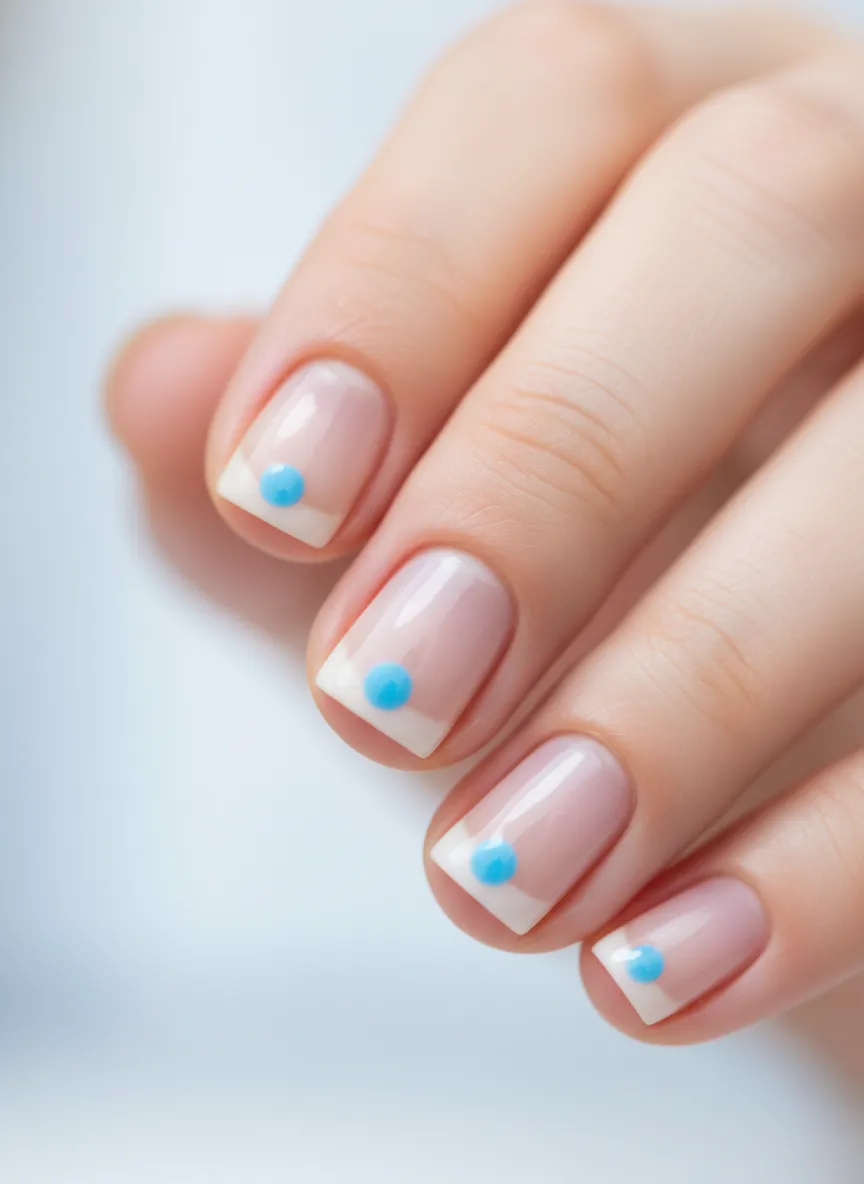 Minimalist Sky Blue Dots Blue and White Nail Ideas