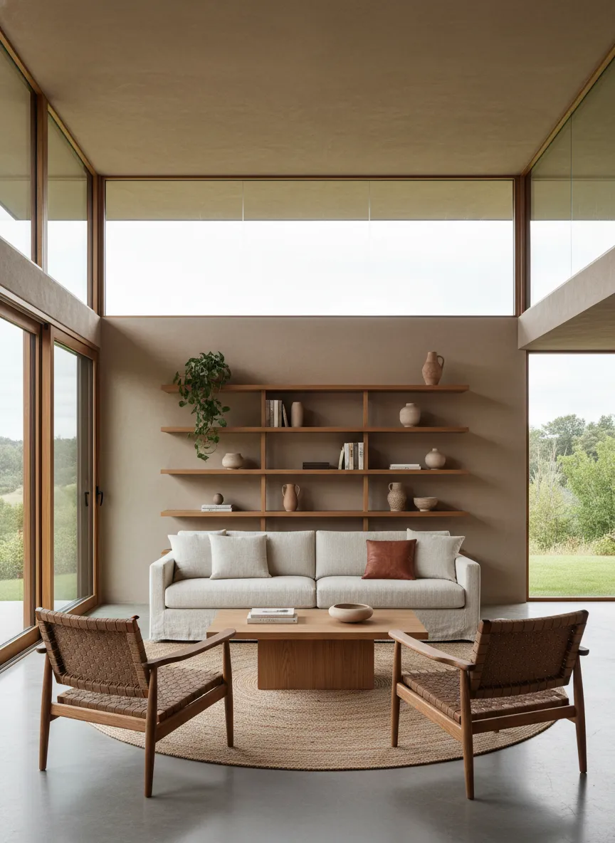 Sustainable furniture in a modern earthy living room