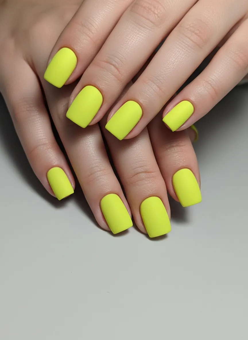 Matte finish Neon Yellow Nails for a modern summer look