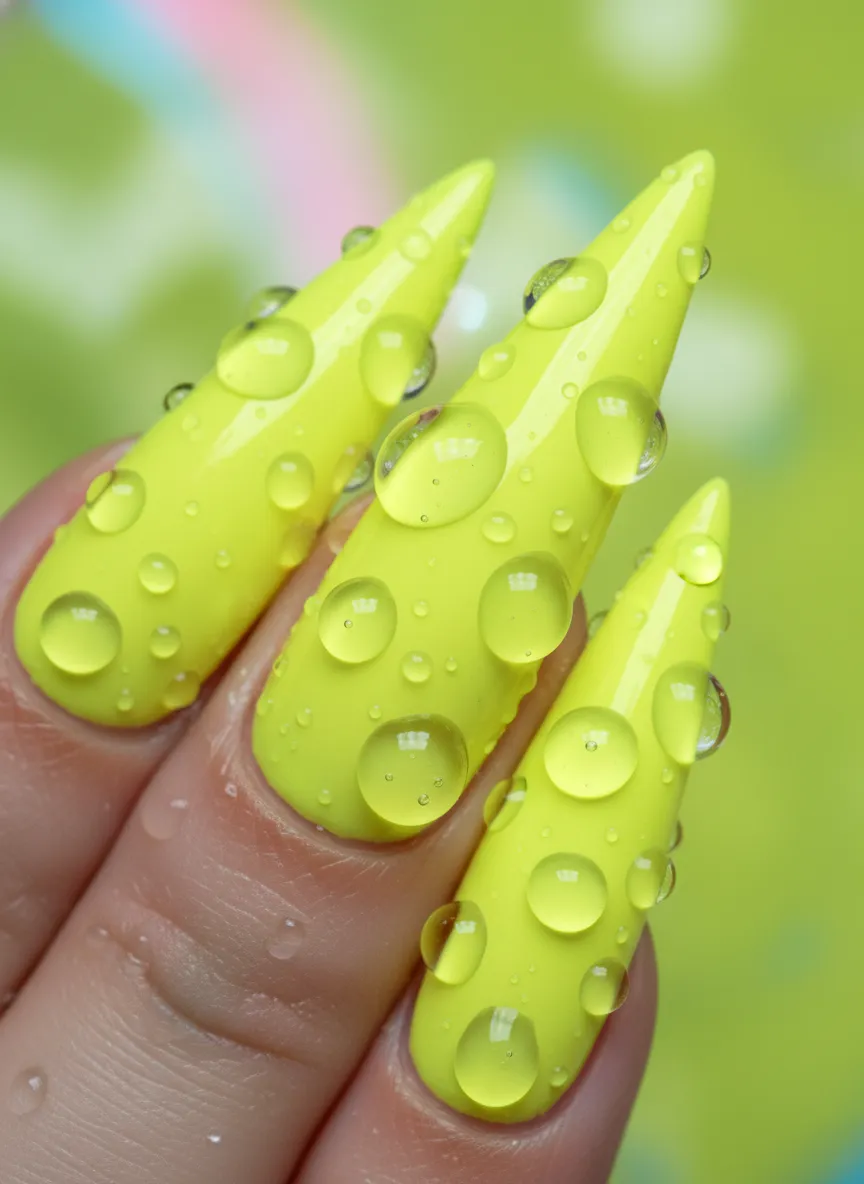 3D jelly art on Neon Yellow Nails