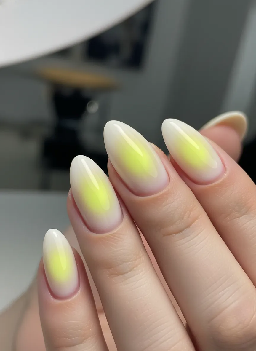 Aura style Neon Yellow Nails with ombre gradient