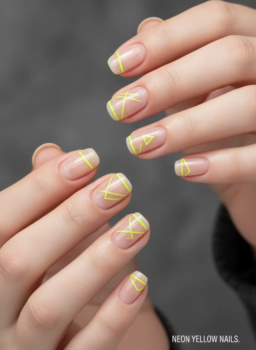 Negative space minimalist Neon Yellow Nails