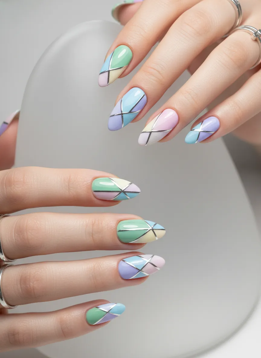 Cyber-pastel geometric line art for Spring Nails 2026.