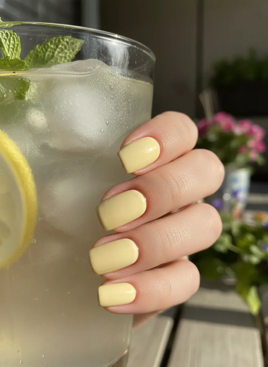 Creamy butter yellow solid color Spring Nails 2026.