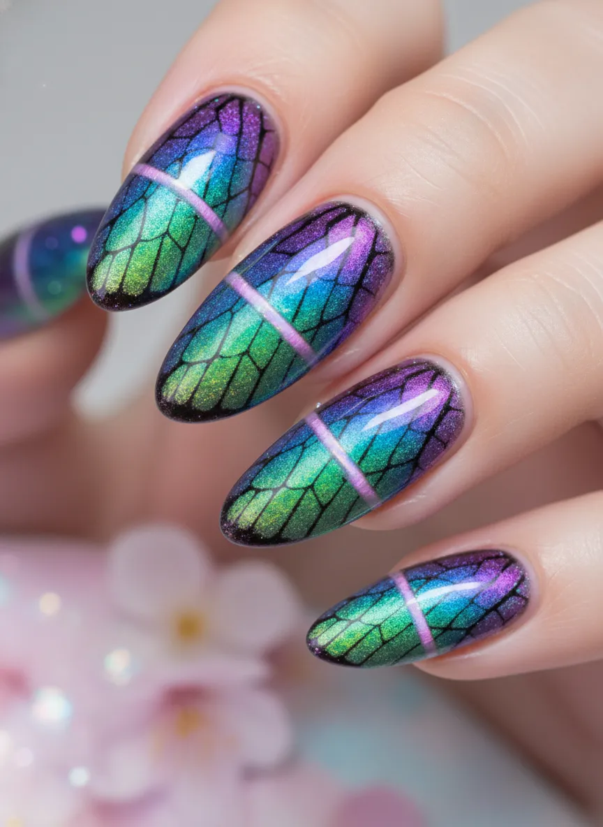 Iridescent butterfly wing effect for Spring Nails 2026.