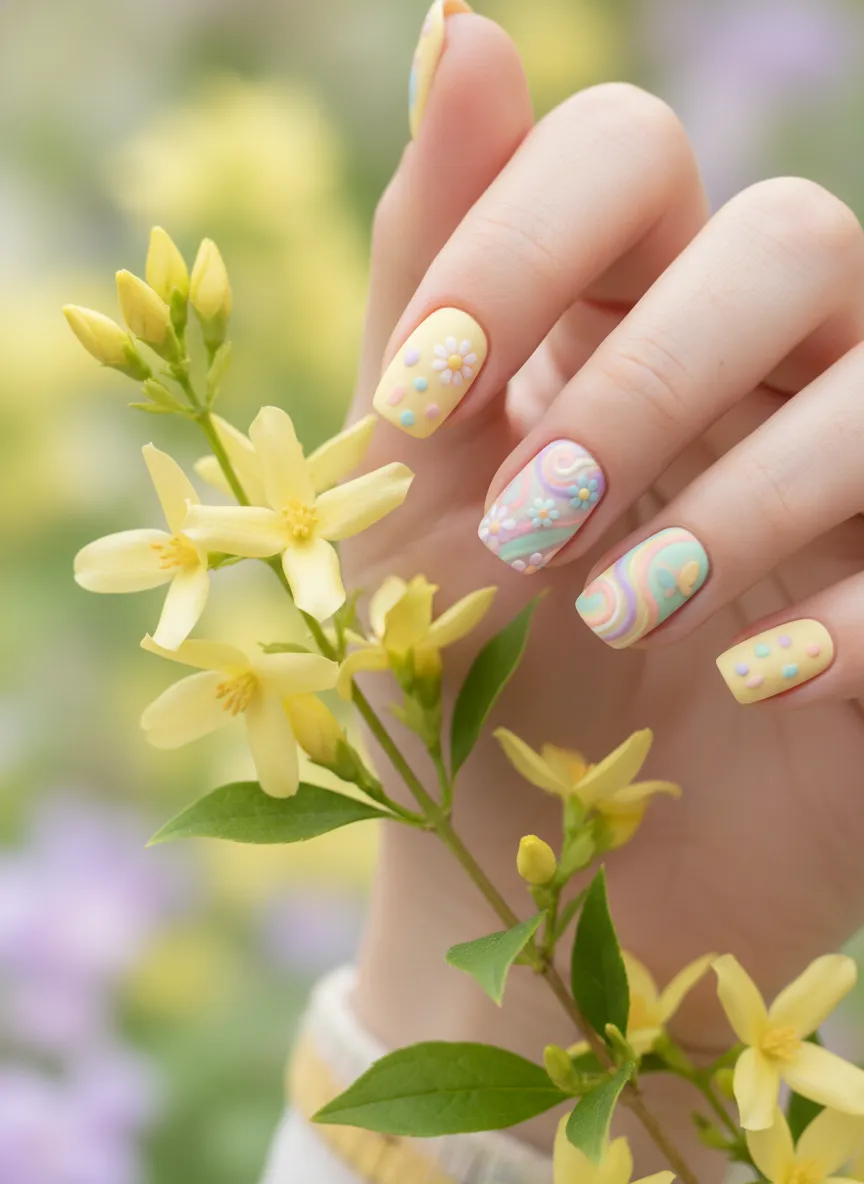 Buttery yellow spring pastel nail ideas