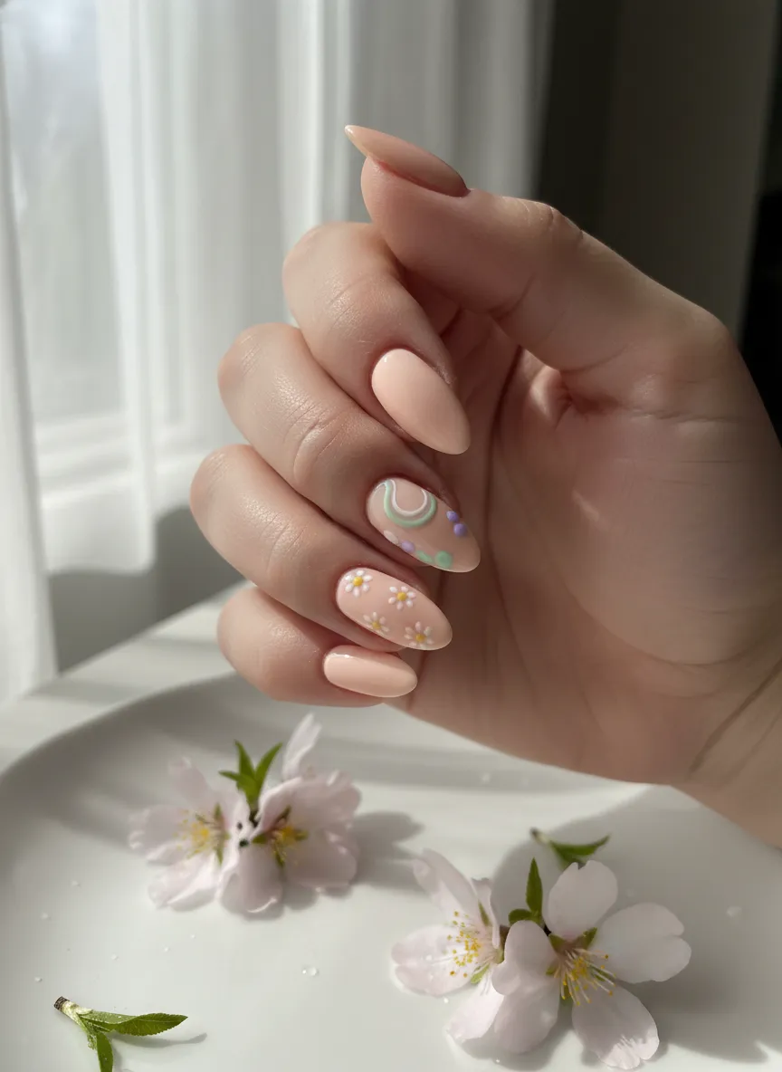Peach fuzz spring pastel nail ideas