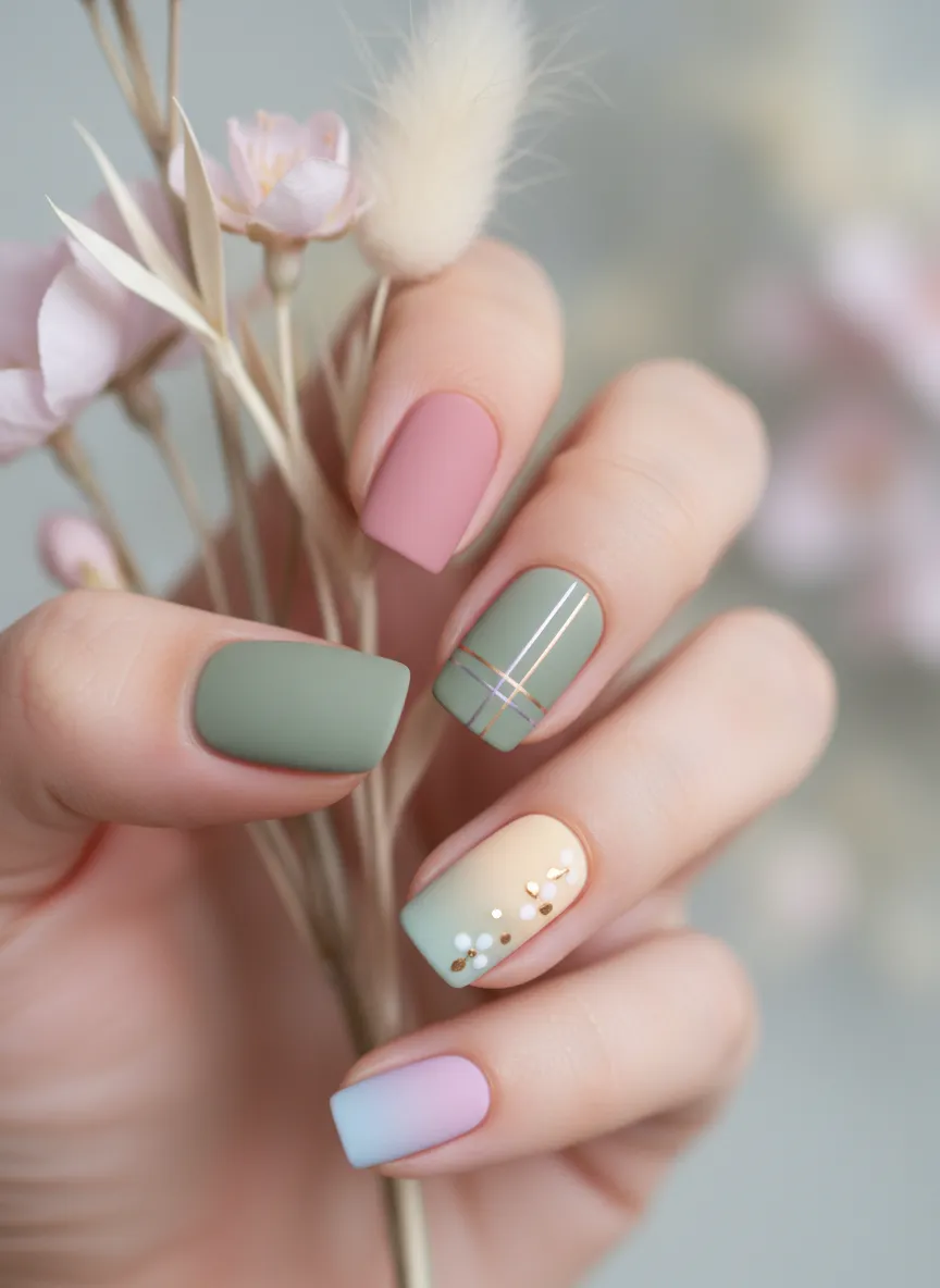 Matte mismatched spring pastel nail ideas