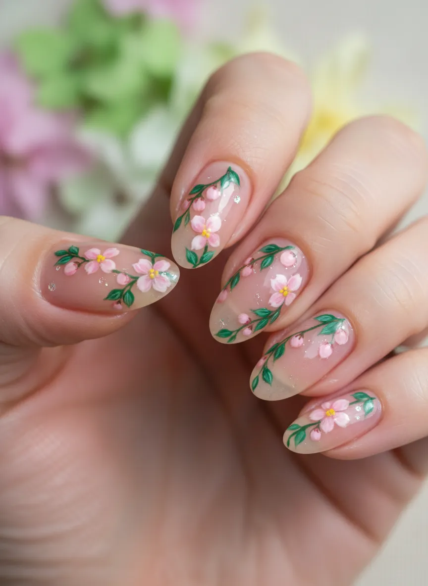 Botanical floral April nails ideas