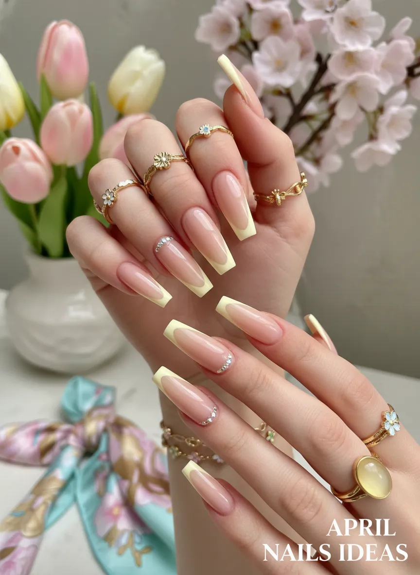 Pastel French tip April nails ideas