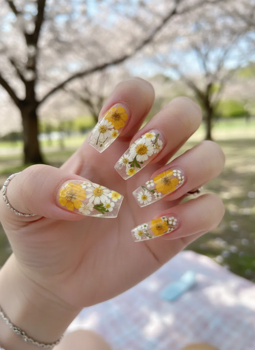 Transparent jelly floral April nails ideas