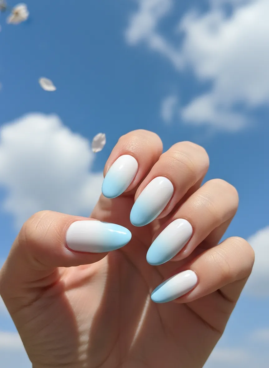 Sky blue ombre April nails ideas