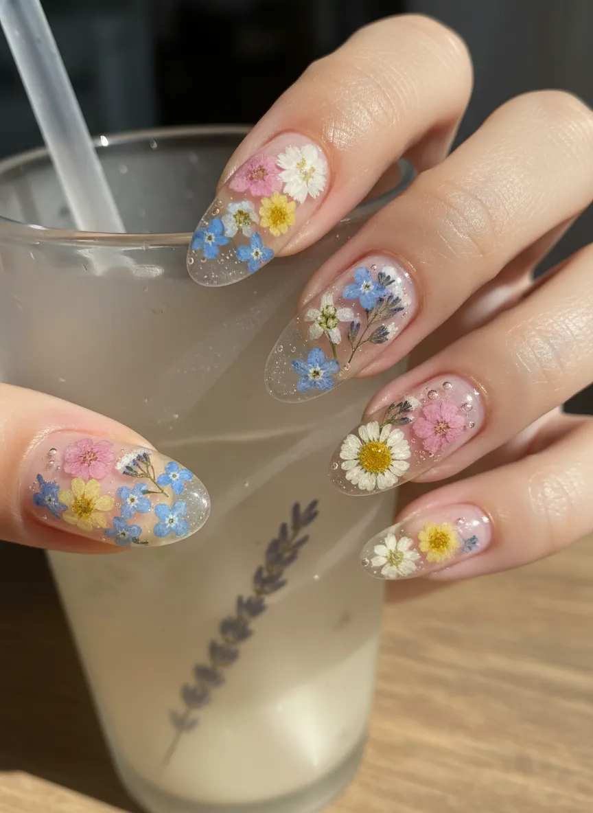 3D encapsulated dried blooms Spring Nail Design 2026
