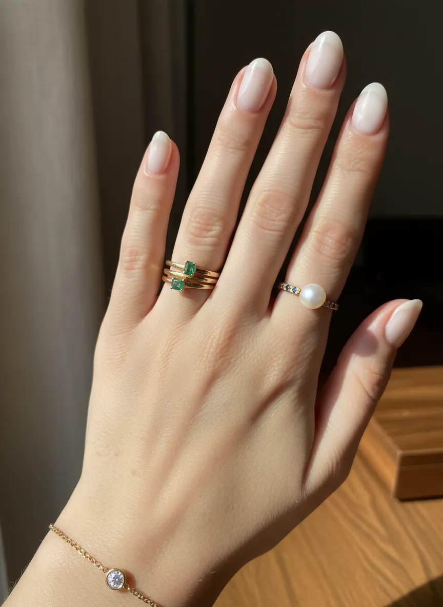 Elegant sheer milky white easy simple nails 2026 on short round nails.