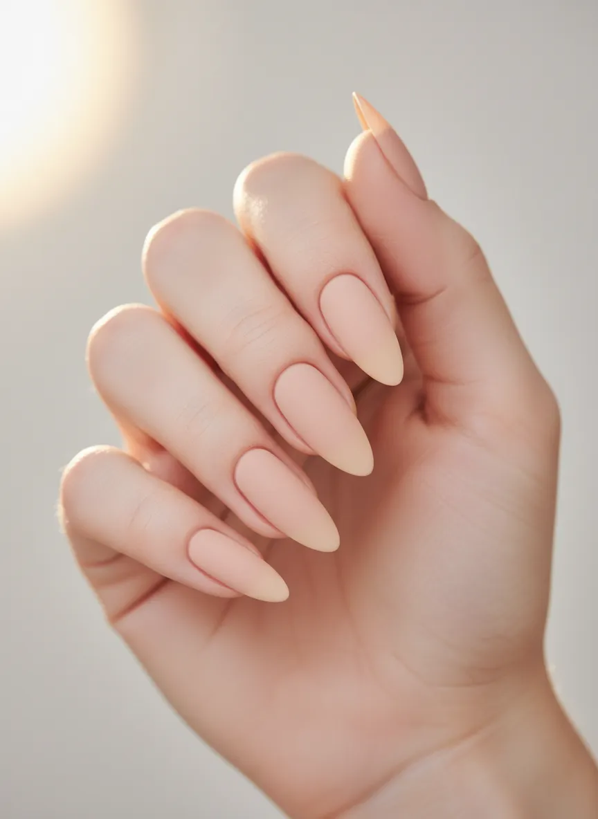 Skin-tone matching solid color easy simple nails 2026.