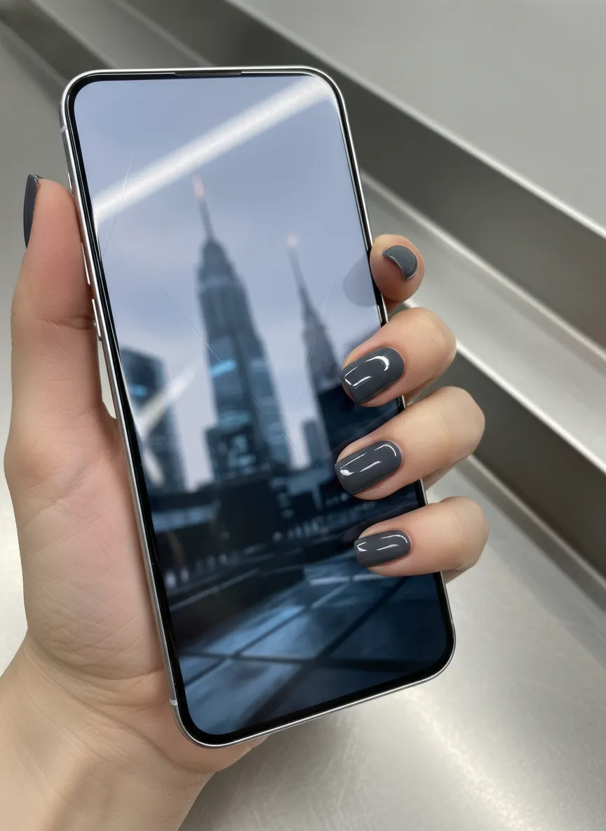 Clean slate charcoal grey easy simple nails 2026.