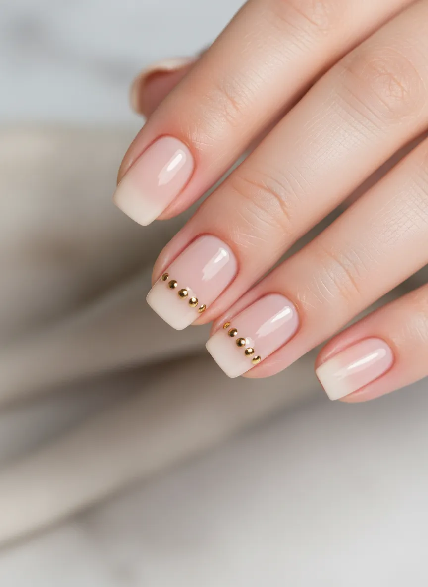 Minimalist nude nails with gold stud accents easy simple nails 2026.