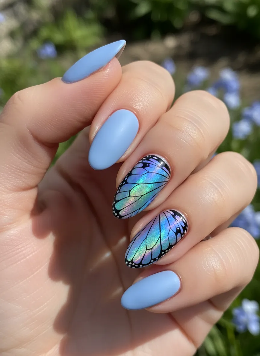 Butterfly wing accent art on April Nails
