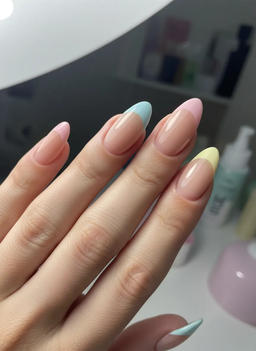 Mismatched pastel French tip April Nails