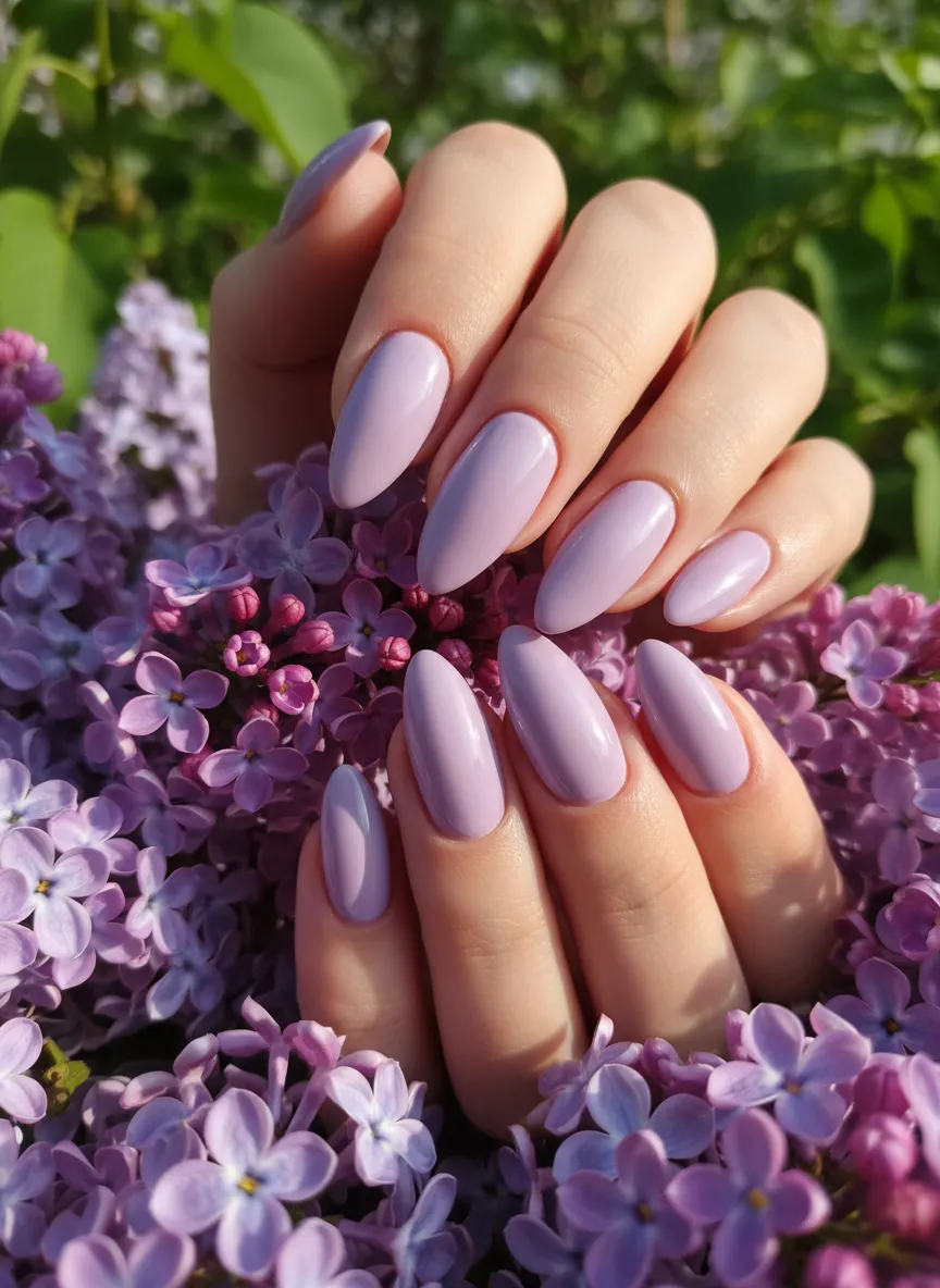 Soft lavender April Nails on almond shaped manicure