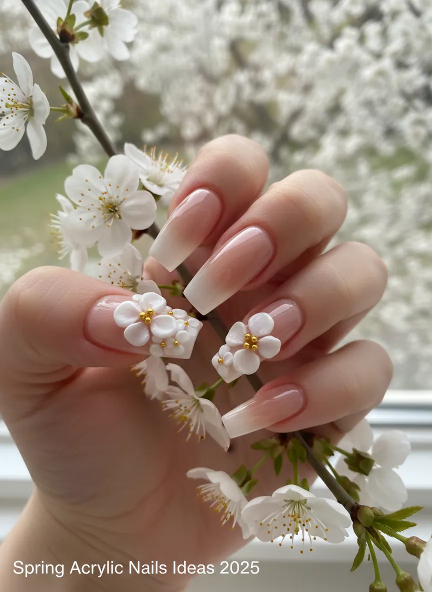3D floral sculpted Spring Acrylic Nails Ideas 2025