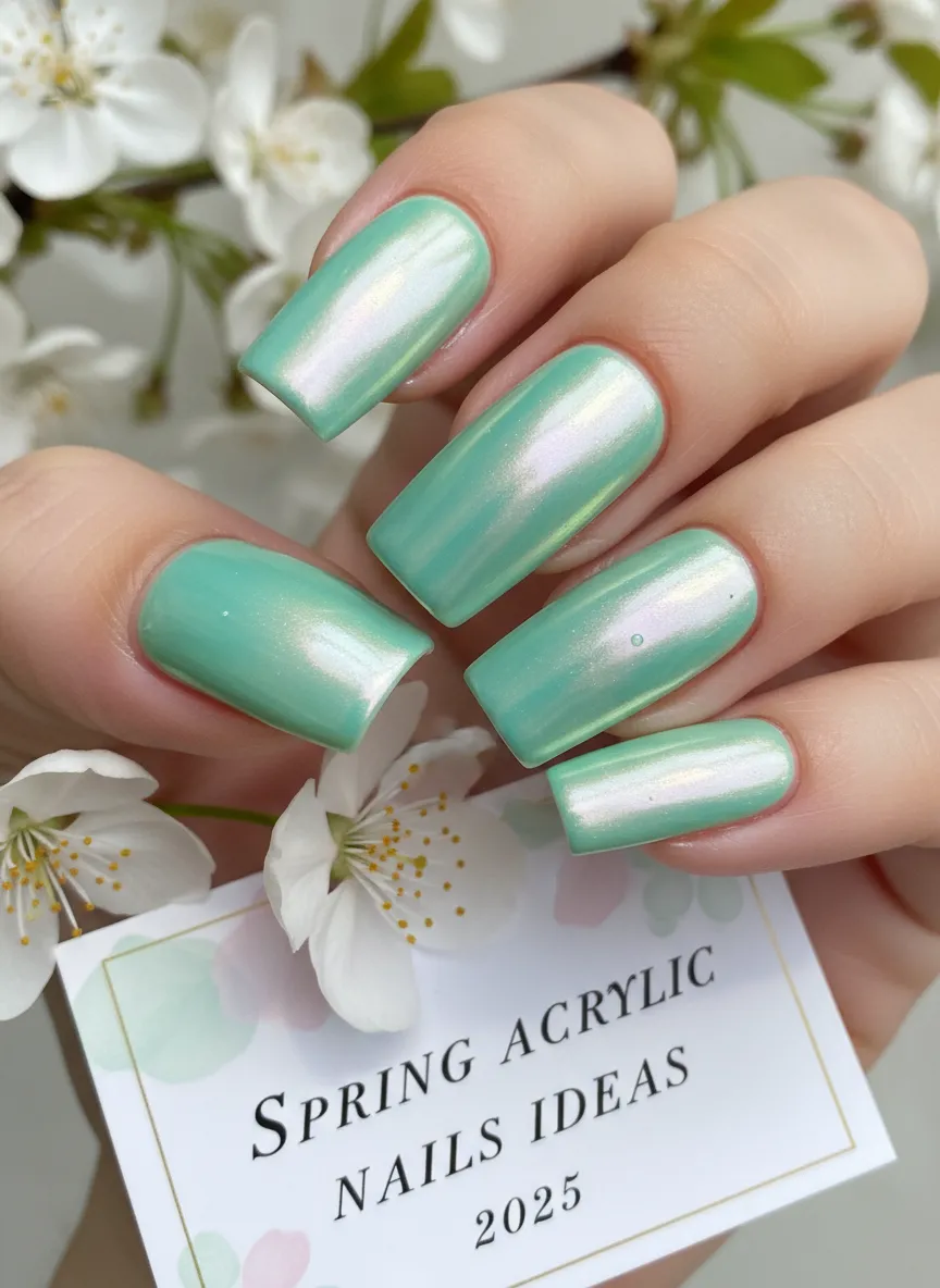 Chrome glazed mint green Spring Acrylic Nails Ideas 2025