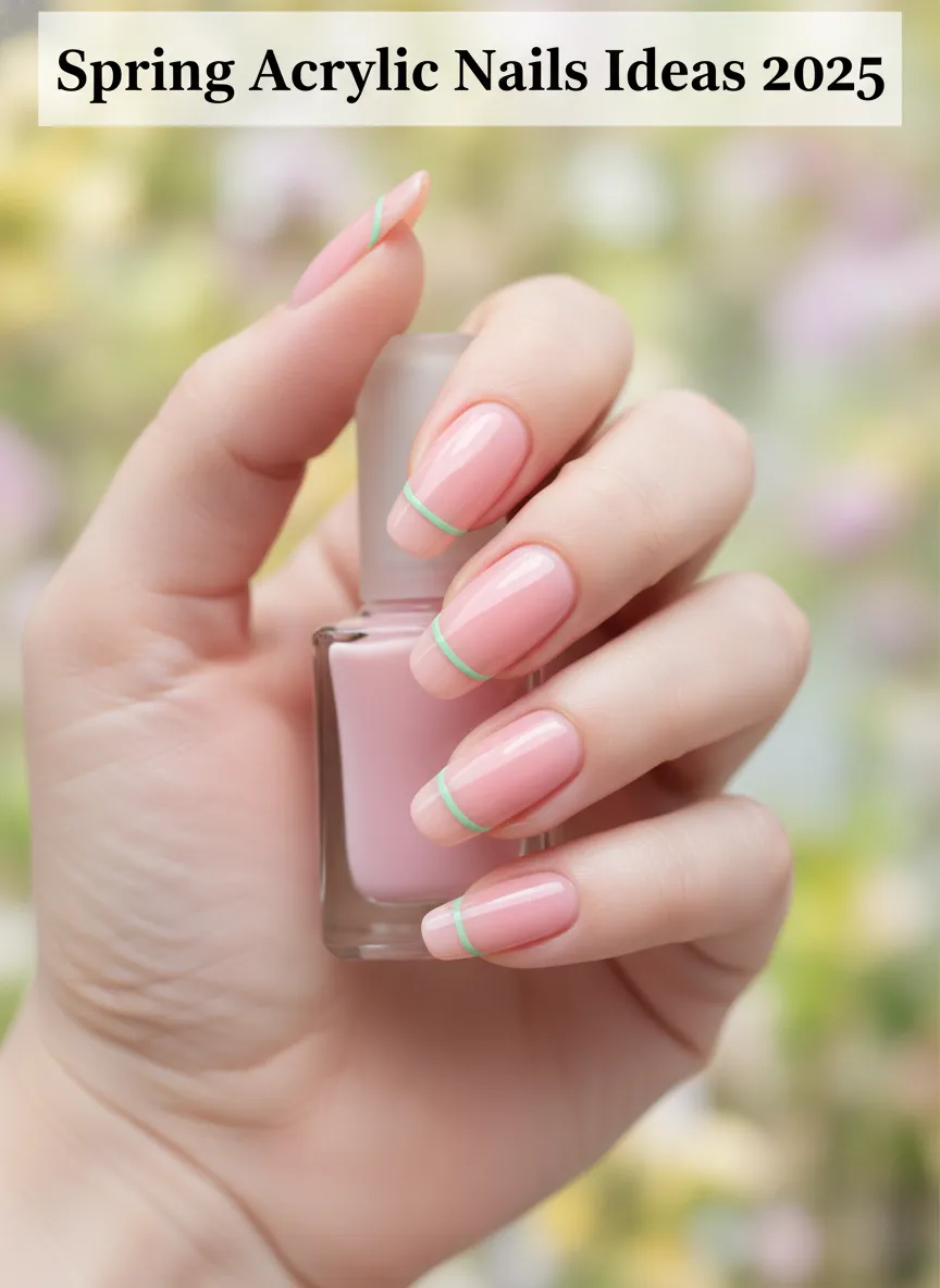 Micro-French tips in mint Spring Acrylic Nails Ideas 2025