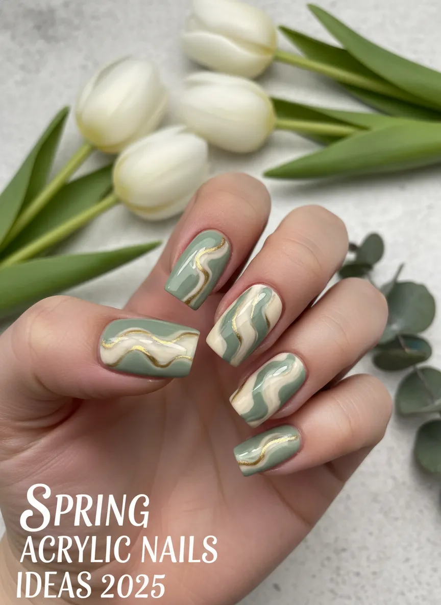 Abstract swirl pattern Spring Acrylic Nails Ideas 2025